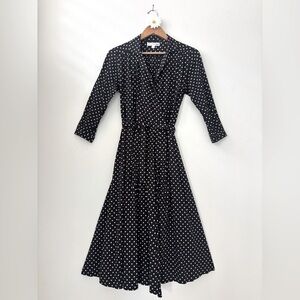 Ines de la Fressange for Uniqlo Black and Cream Polka Dot Wrap Dress